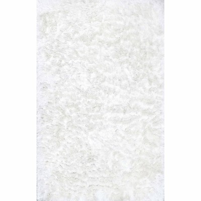 Image of nuLOOM Hand Woven Latonia Silken Shaggy Area Rug, Square 6', Pearl White