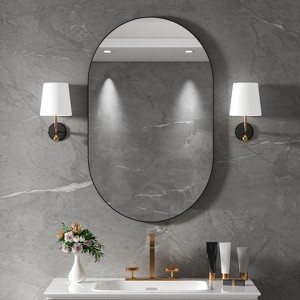 FAMYYT 30 in. W x 40 in. H Oval Aluminum Framed Wall Bathroom Vanity Mirror in Glossy Black - 1 of 4