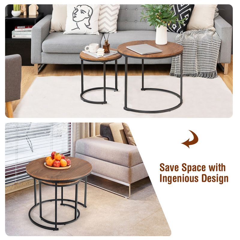 Costway Nesting Coffee Table Set of 2 for Balcony Living Room Modern Round Side Tables, 5 of 13