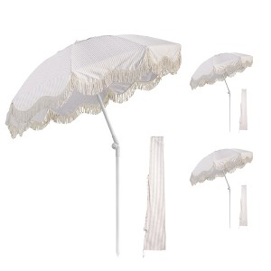 LAGarden 6Ft Fringe Patio Umbrella with Push Button Tilt Carry Bag UV30+ Outdoor Beach Yard Pool Party Deck - 1 of 4