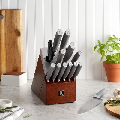 HENCKELS Modernist 14-Piece Self-Sharpening Knife Set with Block, Chef Knife, Paring Knife, Bread Knife, Steak Knife, Stainless Steel, Walnut