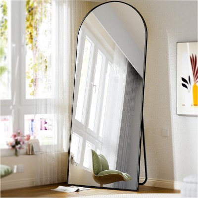 BEAUTYPEAK 59"x16" Arched Full Length Mirror, Floor Mirror with Stand, Wall Hanging or Leaning, Aluminum Frame for Bedroom, Black