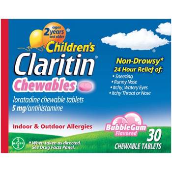 Children's Claritin Loratadine Allergy Relief 24 Hour Non-Drowsy Bubble Gum Chewable Tablets - 30ct