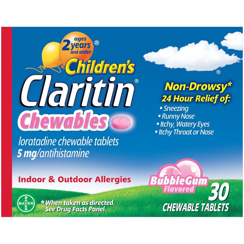 Children&#39;s Claritin Loratadine Allergy Relief 24 Hour Non-Drowsy Bubble Gum Chewable Tablets - 30ct, 1 of 12