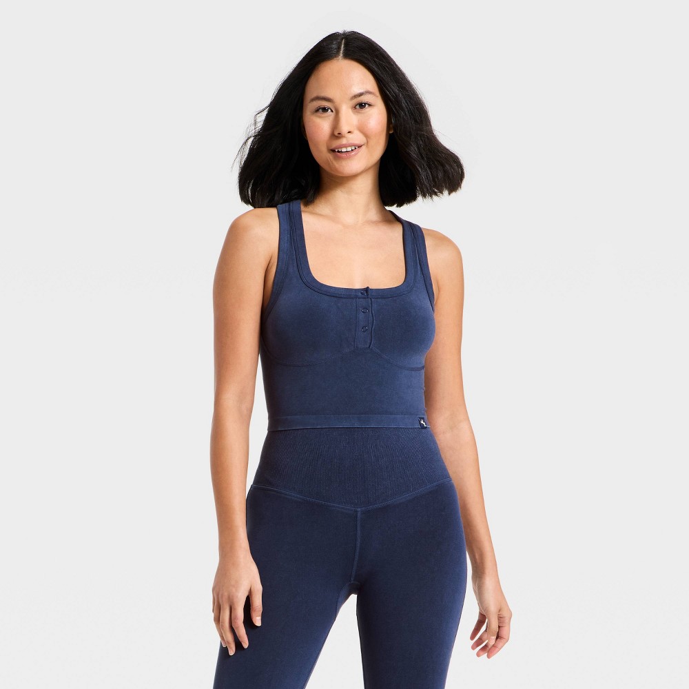 Women's Seamless Henley Support Tank Top - JoyLab™ Navy Blue XS