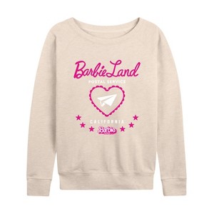 Women's - Barbie - Barbie Land Postal Service Lightweight French Terry Wide Neck Long Sleeve Shirt - 1 of 4