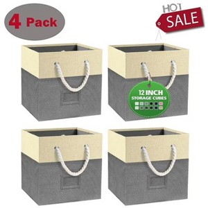 TOBILI Foldable Storage Bins, 4 Piece Set Fabric Closet Drawers Organizer with Cotton Handles for Organizing Shelf Cabinet, Gray - 1 of 4