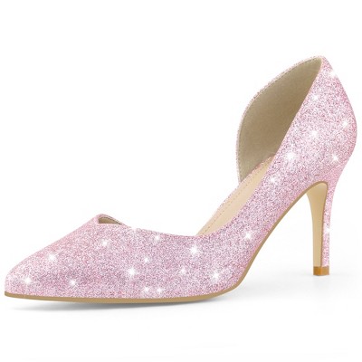 Perphy Women's Wedding Glitter Pointed Toe Slip-on Stiletto Heels Pumps