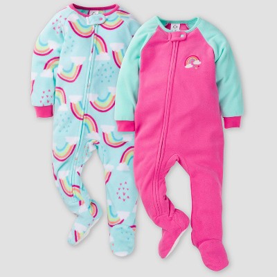 Gerber Baby Girls' Rainbow Blanket Sleeper Footed Pajama - Pink/Blue 3M