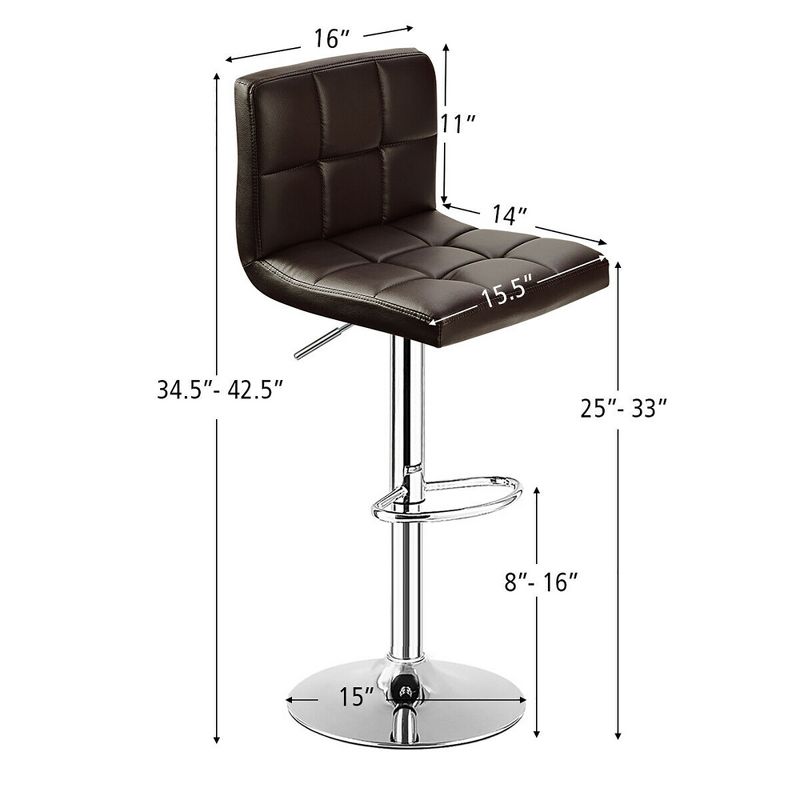 Costway Set of 2 Bar Stools Adjustable PU Leather Swivel Kitchen Counter Bar Chair Brown, 2 of 11