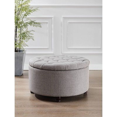Large Round Tufted Storage Ottoman with Lift Off Lid - WOVENBYRD