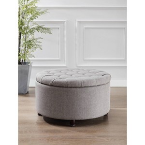 Large Round Tufted Storage Ottoman with Lift Off Lid - WOVENBYRD - 1 of 4
