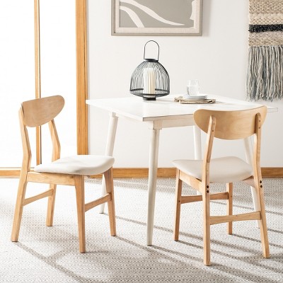 Transitional Retro High-Back Side Chair in Natural Wood & White Cushion