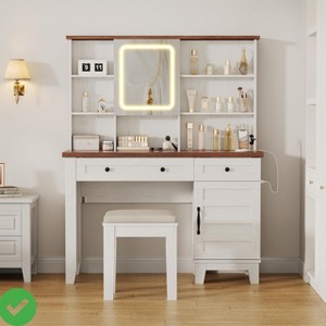 Makeup Vanity Desk Makeup Vanity with Mirror & Lights & Power Outlet Makeup Table with 2 Drawers with Charging Station - 1 of 4
