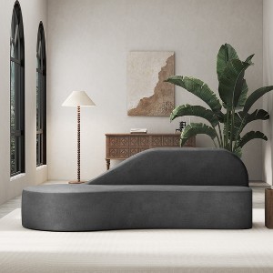 AENKYO 91 " Curved Chaise Couch Memory Foam Sofa for Home Office, Installation Free, Velvet, Gray - 1 of 4