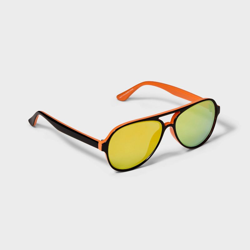 Boys&#39; Plastic Aviator Sunglasses - Cat &#38; Jack&#8482; Black/Orange, 2 of 3