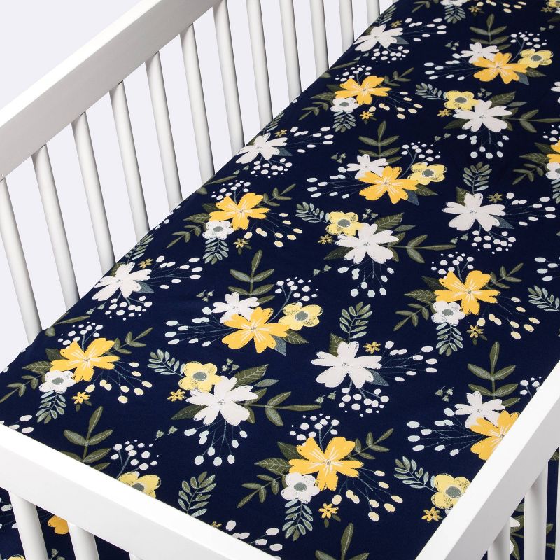 Fitted Crib Sheet Meadow - Cloud Island&#8482; - Navy Floral, 4 of 7