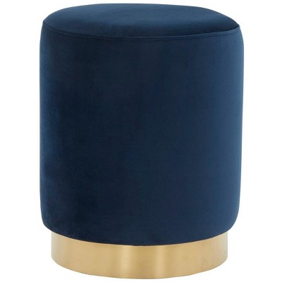 Elsworth Velvet Ottoman with Brass Base - Navy - Safavieh