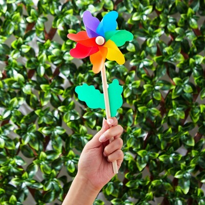12-Pack Multicolor Rainbow Flower Pinwheels for Yard and Garden