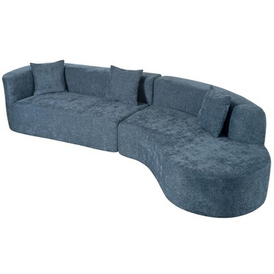 NicBex Modular 125.8" Curved Sectional Sofa Sleeper Couch Set with 3 Pillows for Living Room, Blue