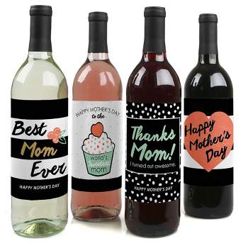 Big Dot of Happiness Best Mom Ever - Mother's Day Gift For Women - Wine Bottle Label Stickers - Set of 4
