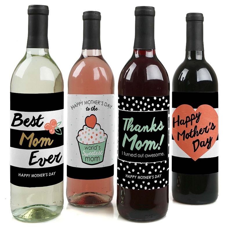 Big Dot of Happiness Best Mom Ever - Mother's Day Gift For Women - Wine Bottle Label Stickers - Set of 4, 1 of 9