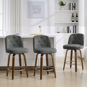 Bekrvio 26” Swivel Counter Height Bar Stools with Backs,Linen Fabric Upholstered,Walnut Wood Legs - Mid-Century Modern for Kitchen Island - 1 of 4