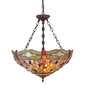 Chloe Lighting Anisoptera Purity Tiffany-Style 3 Light Dragonfly Inverted Ceiling Pendant Fixture 18`` Shade - 1 of 4