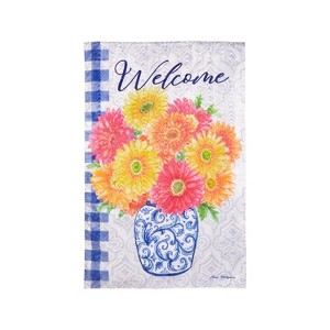 Welcome Gerberas in Vase Moire House Flag - 1 of 2