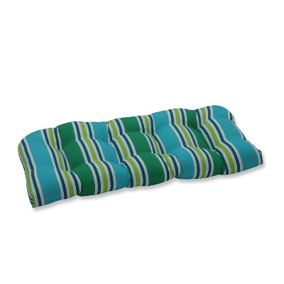 Aruba Stripe Wicker Outdoor Loveseat Cushion Blue - Pillow Perfect