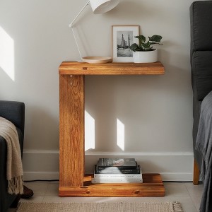 Hommoo C-Shaped 2-Tier Wood Side Table, Slide-Under Bedside End Table - 1 of 4