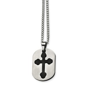 Black Bow Jewelry Stainless Steel and Black Budded Cross Two Piece Dog Tag Necklace - 1 of 4