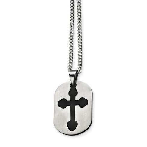 Black Bow Jewelry Stainless Steel and Black Budded Cross Two Piece Dog Tag Necklace - image 1 of 4