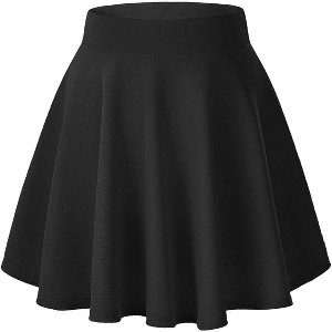 Women's Basic Stretch Flared Skater Skirt - Versatile Casual Mini Skirt for Effortless Style Black - 1 of 4
