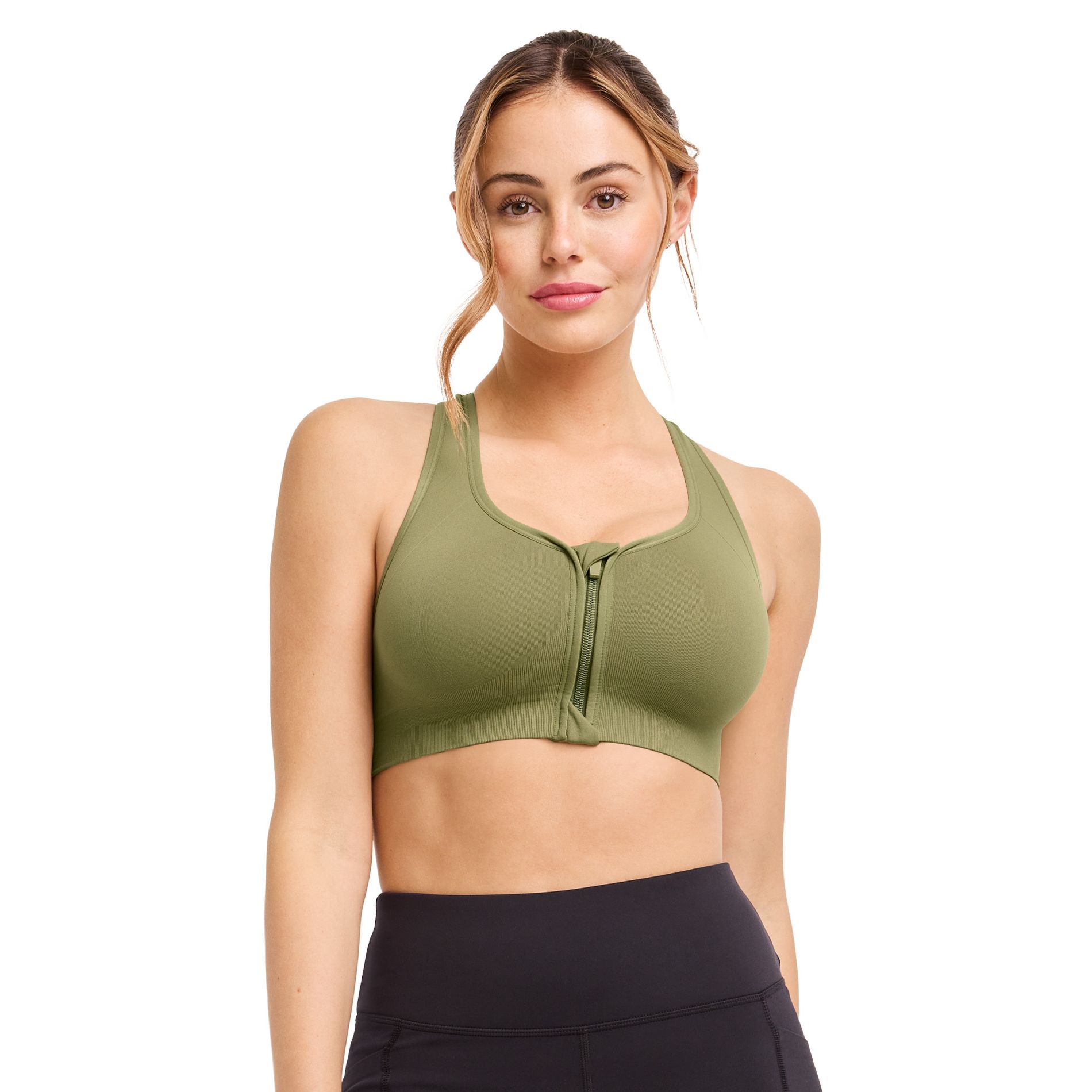Jockey Women's Seamfree Mid Impact Zip Front Sports Bra L Marsh