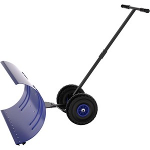 Snow Pusher Shovel with Wheels, Adjustable Ergonomic T-Handle Snow Plow for Driveway, Heavy Duty Wheeled Rolling Shovels with Angeled Blade - 1 of 4