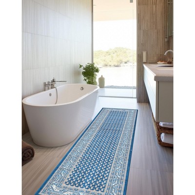 Blue Synthetic Flat Woven Stain-Resistant Runner Rug