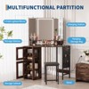 Corner Vanity Desk and Stool, Corner Makeup Vanity with LED Lighted Mirror Charging Station and Cabinet for Bedroom - 3 of 4