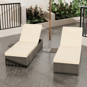 Garvee Outdoor PE Wicker Chaise Lounge Chairs Set of 2 Patio Brown Rattan Reclining Chair Adjustable Backrest Pool Sunbathing Recliners - 1 of 4