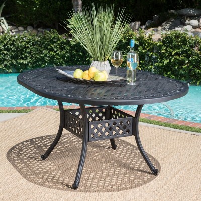 Garden Round Expandable Aluminum Dining Table,4-6 Seater Metal Hammered Finish,Outdoor Backyard Dining Table with Umbrella Hole-Coolbibila