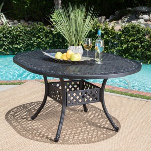 Garden Round Expandable Aluminum Dining Table,4-6 Seater Metal Hammered Finish,Outdoor Backyard Dining Table with Umbrella Hole-Coolbibila - 1 of 4