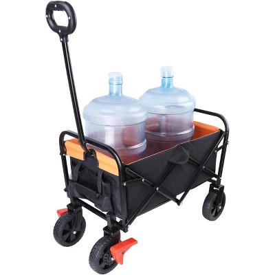 Heavy-Duty Folding Utility Wagon Cart Outdoor Camping Beach Cart with Steel Frame,Brake, Rubber Wheels 150 Capacity for Grocery,Camping, Black+Yellow
