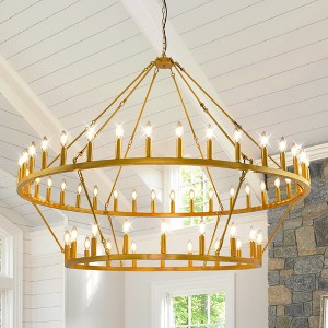 Modern Wagon Wheel Chandelier 2 Tier Farmhouse Chandeliers,Ceiling Pendant Light Fixture for Kitchen Entryway Dining Living Room - 1 of 4
