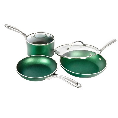 Orgreenic orgreenic ceramic pans for cooking - 3 piece cookware set, white  hammered design lightweight & durable non stick frying pans