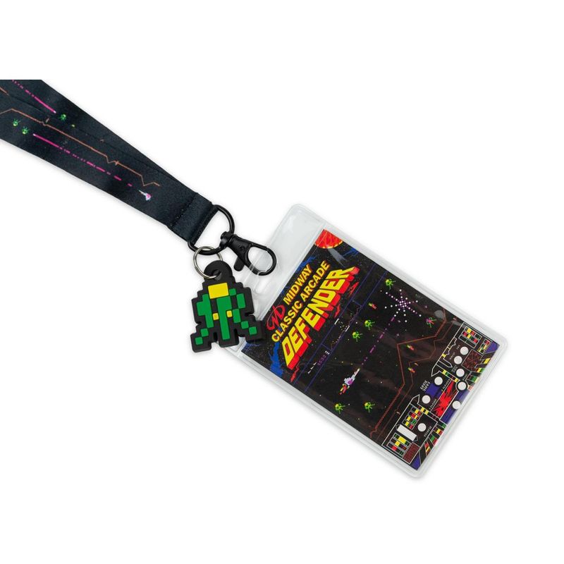 Crowded Coop, LLC Midway Arcade Games Lanyard w/ ID Holder & Charm - Defender, 2 of 8
