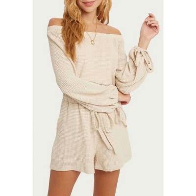 Women's WAFFLE-KNIT OFF-THE SHOULDER ROMPER - BluIvy