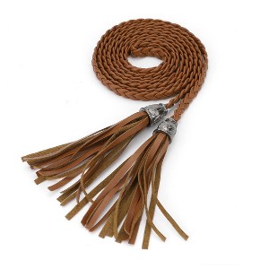 Allegra K Women WP75 Tassels Beaded Braided Skinny PU Waist Belt 1 Pc - 1 of 4