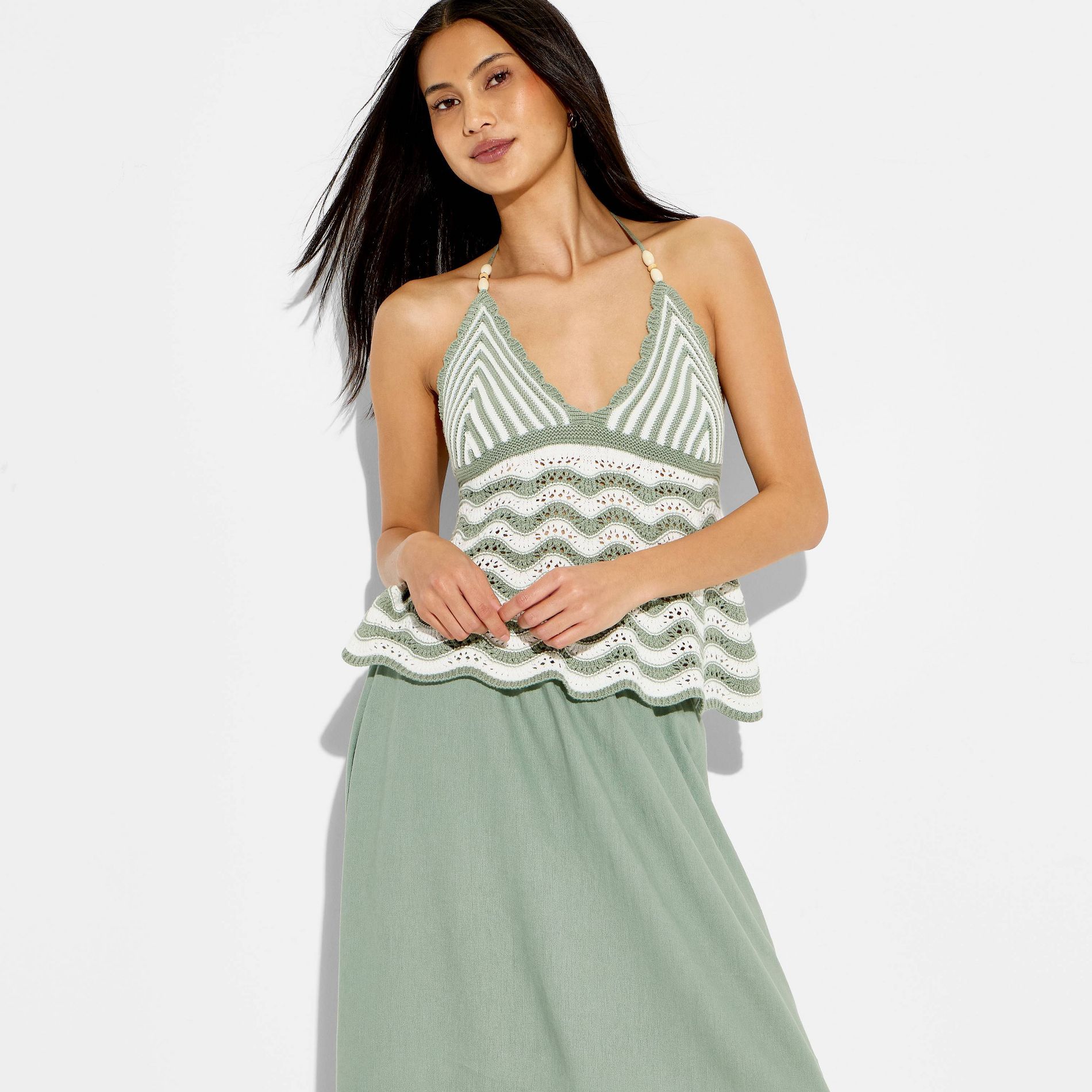 Women's Crochet Beaded Halter Sweater Tank - Wild Fable™