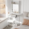 Small Makeup Vanity Desk Set with Adjustable Lighted Mirror, Foldable Panel, Hair Dryer Holder, 2 Drawers, Compact Dressing Table - 3 of 4
