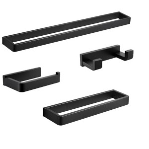 Itopfox 4 Piece Matte Black Bathroom Hardware Set Stainless Steel Wall Mounted Towel Bar Toilet Paper Holder Towel Ring and Hooks - 1 of 4